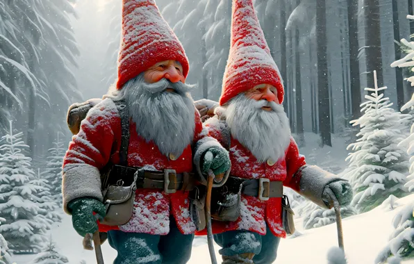 Winter, frost, forest, snow, Christmas, the snow, dwarves, New year