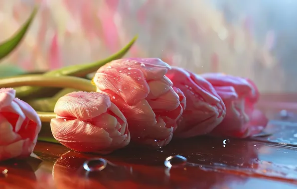 Picture flowers, holiday, bouquet, spring, tulips, March 8, AI art, universal holiday background