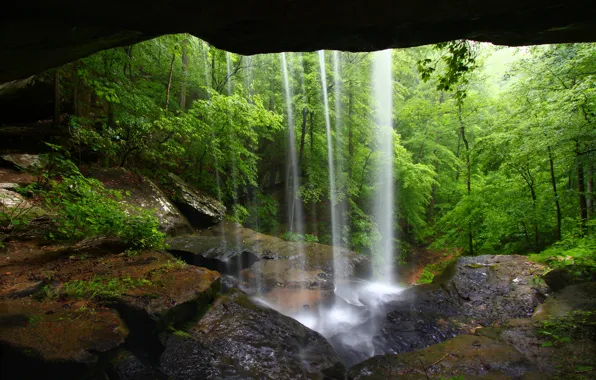 Nature, waterfall, cave, waterfall
