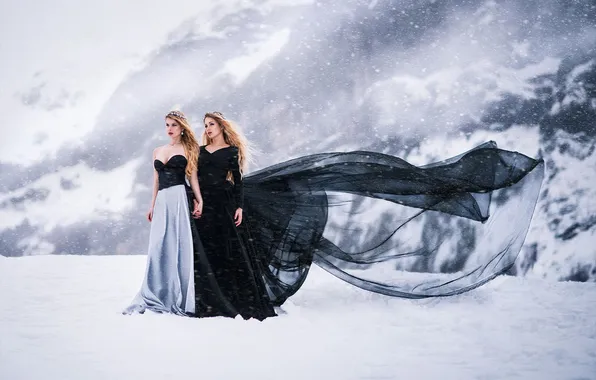 Picture Anna, Black, Snow, White, Beauty, Ice, Models, Dress
