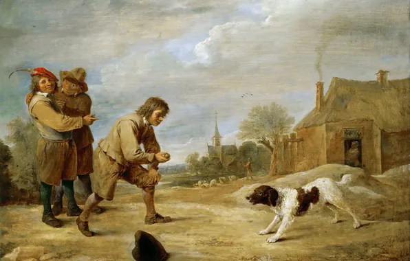 People, picture, genre, David Teniers II, salvka, Farmboy with a Dog