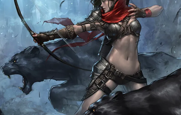 Girl, pose, fiction, animal, bow, art, arrows