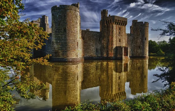 Picture water, medieval, Bodiam Castle