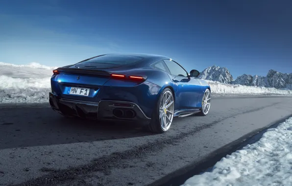 Road, Snow, Ferrari, Ferrari, Blue, Snow, Supercar, Sports car