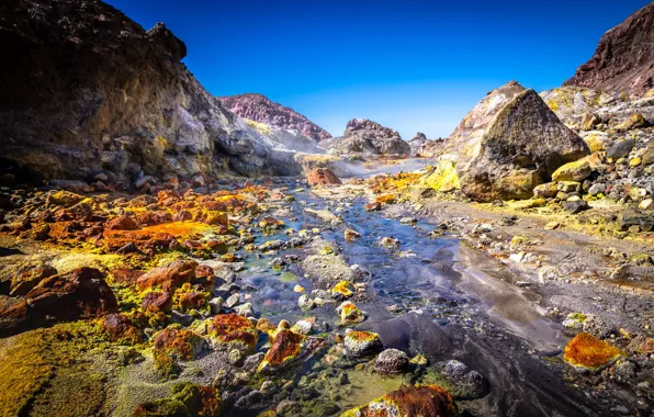Mountains, stream, stones