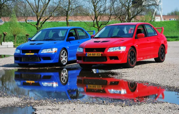 Picture Mitsubishi, Lancer, Red, Blue, Evolution VII, &