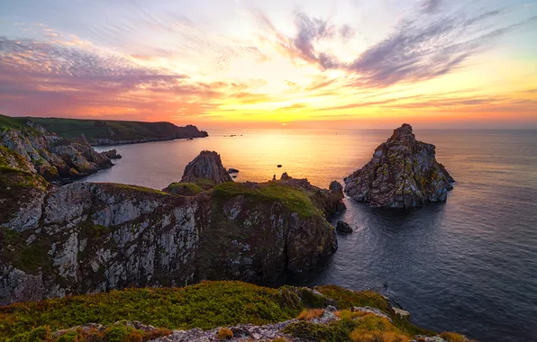 Sea, clouds, sunset, rocks, dawn, shore, Cape