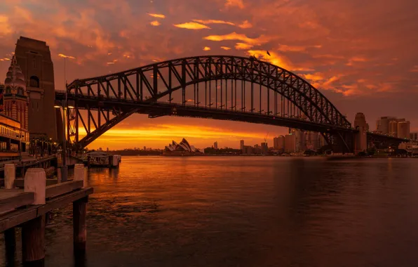 Sunset, bridge, Australia, Bay, Sydney, Australia, Sydney, Sydney Harbour Bridge