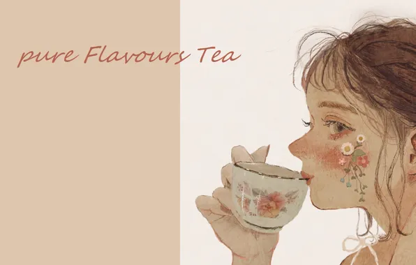 Girl, in profile, in the hand, Cup of tea