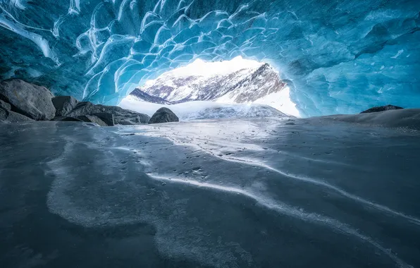 Winter, snow, mountains, nature, the slopes, view, ice, cave