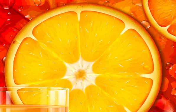 Picture glass, figure, orange, vector, ring, juice, slices