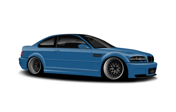 Picture BMW, Blue, White, E46, Background, Drawing