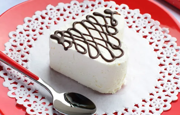 Picture heart, spoon, cake, dessert, sweet, napkin, glaze