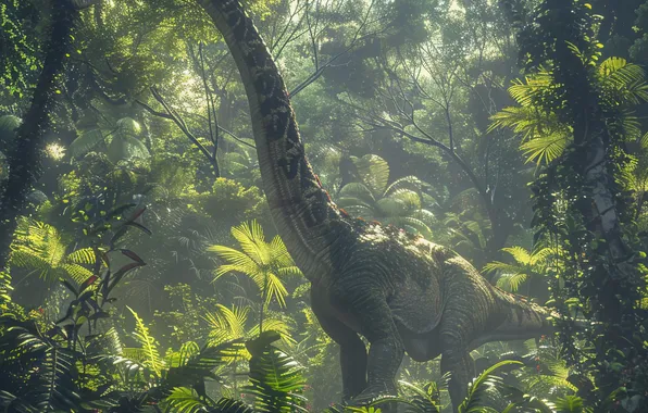 Trees, Dinosaur, Neck, Animal, Digital art, Ancient animals, Extinct animals, Prehistoric