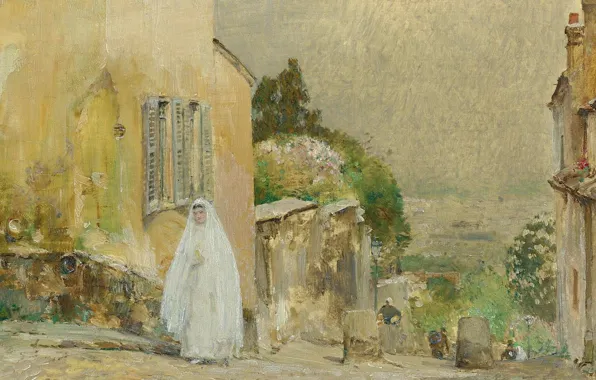 Picture girl, home, picture, the urban landscape, Frederick Childe Hassam, Childe Hassam, Spring, Orto. The Street …