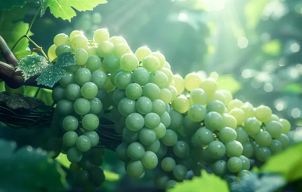 Greens, leaves, rays, light, green, harvest, grapes, haze