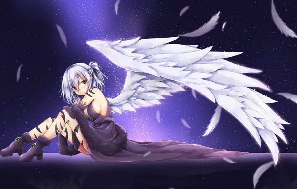 Girl, angel, feathers, touhou, kishin sagume, akiteru98