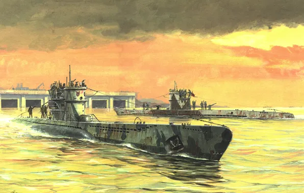 Picture figure, boats, art, underwater, submarine, type, waters, German Navy