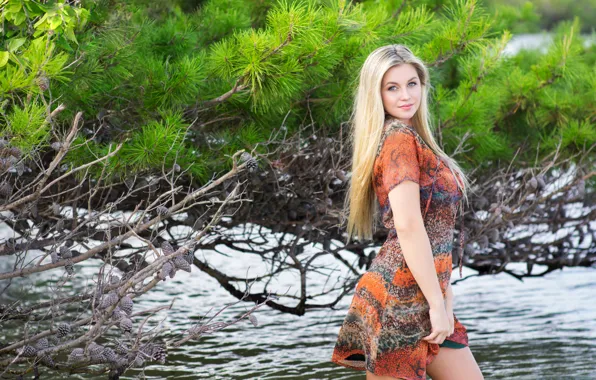 Summer, girl, face, hair, dress, blonde, beauty