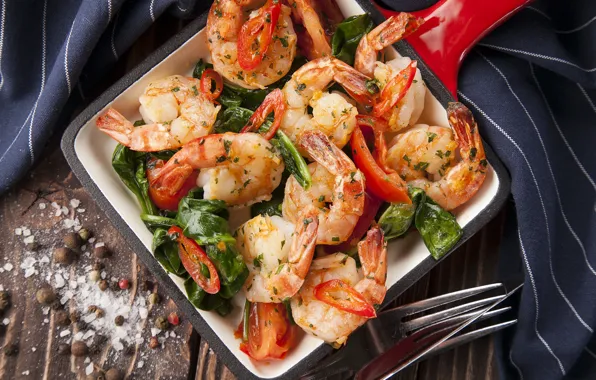 Shrimp, spices, Basil