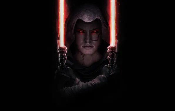 Red, Girl, Minimalism, Look, Star Wars, Face, Sword, Eyes