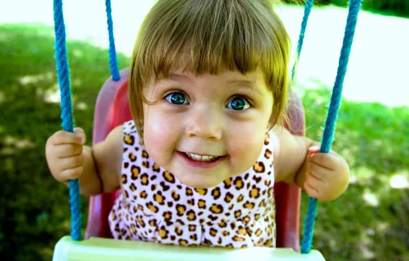 Joy, smile, child, girl, swing