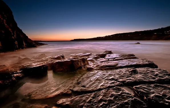 Sea, sunset, stones