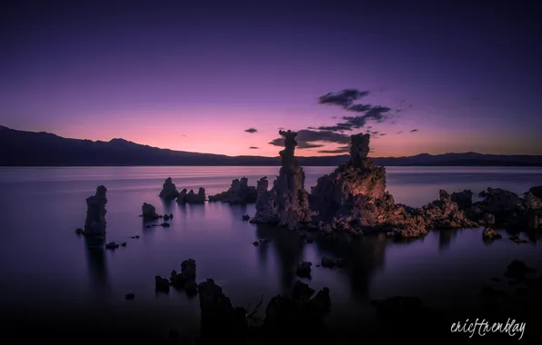 Mountains, nature, lake, rocks, twilight