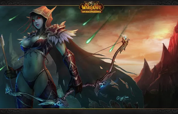 Girl, elf, bow, Archer, art, arrow, elf, wow