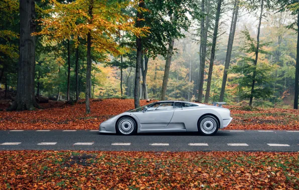 Bugatti, supercar, road, trees, side view, Bugatti EB110 GT, EB 110