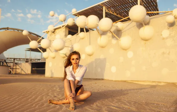 Girl, shirt, legs, sitting, Vitaly Kitaev