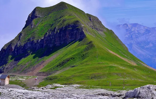 Grass, mountains, France, home, Haute-Savoie