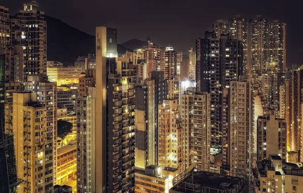 Night, the city, lights, the building, skyscrapers