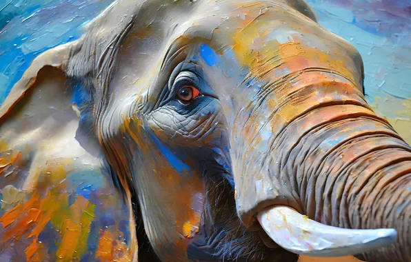 Look, face, elephant, portrait, painting, Tusk, imitation painting, AI art