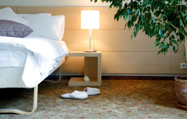 Comfort, room, Wallpaper, bed, home, interior, bedroom, Slippers