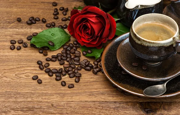 Rose, coffee, Cup, coffee beans, saucer, Lili Graphie