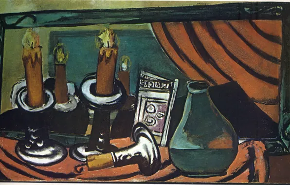 Picture 1930, Vanguard, Expressionism, Max Beckmann, Still life with candles and mirror