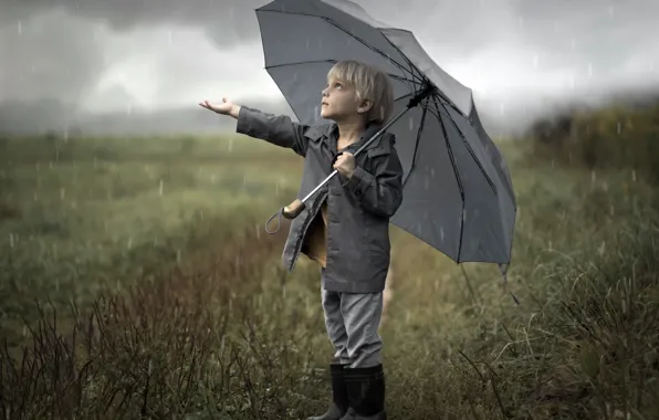 Picture rain, umbrella, boy