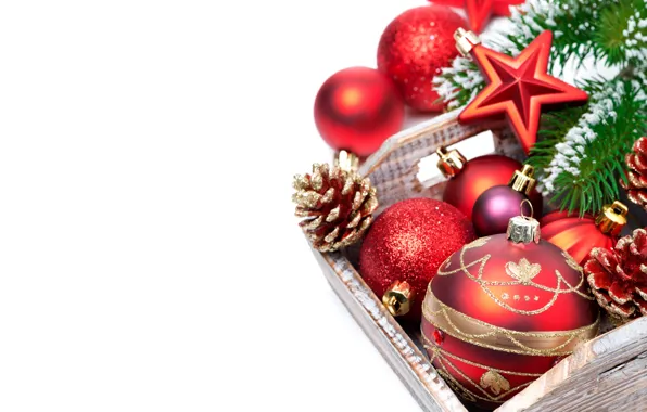 Picture decoration, box, balls, Christmas, New year, Christmas, balls, box