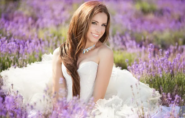 Picture field, look, girl, smile, girl, the bride, field, bride