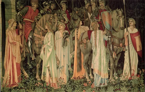 Picture Sir Edward Burne-Jones, Holy Grail, and Departure, Tapestry The Arming
