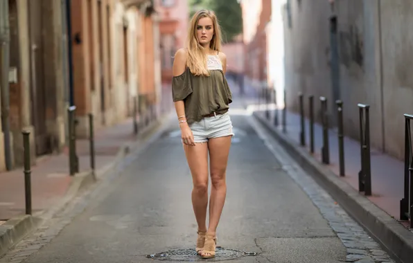 Picture sexy, street, shorts, legs, beauty, bokeh, Manon