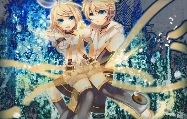 Look, anime, two, Vocaloid, Vocaloid, Kagamine Len, Kagamine Rin
