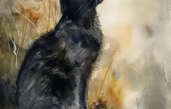 Picture Cat, Black, Cat, Art, Side, Digital art, AI art, The Art of Artificial Intelligence