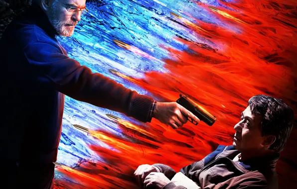 Gun, background, collage, bullets, Thriller, action, poster, Jackie Chan
