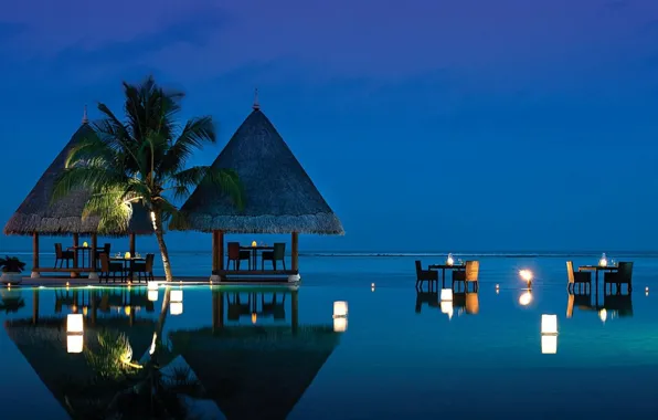 Picture pool, beach, ocean, evening, tropical, Dining