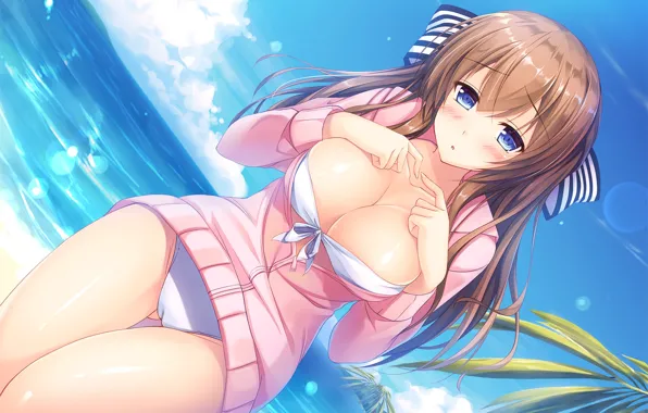 Picture girl, sexy, lingerie, bra, panties, brown hair, boobs, anime