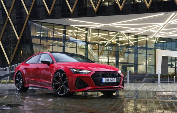 Picture red, Audi, dampness, RS 7, 2020, UK version, RS7 Sportback