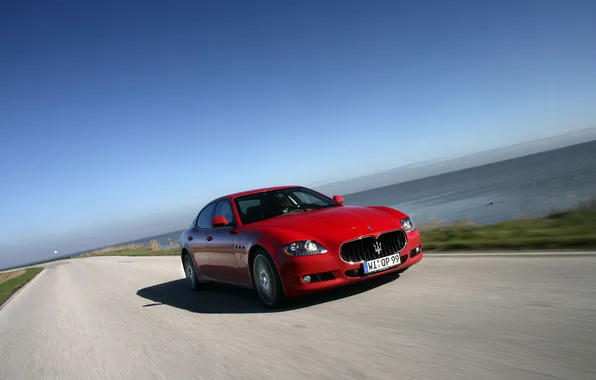 Maserati, Quattroporte, Red, Road, Riding