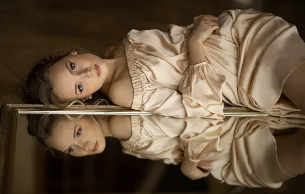 Look, girl, face, pose, reflection, mood, dress, mirror